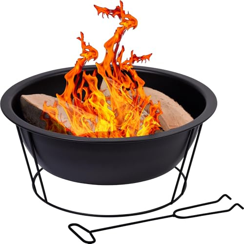 dobar® 35419 Feuerschale Lund im Set | Feuerstelle mit Standfuß | Terrassenfeuer aus Stahl | Gartenfeuer Rund | Feuerkorb | Terrassenkamin | Ø 52 x 23 cm | Schwarz