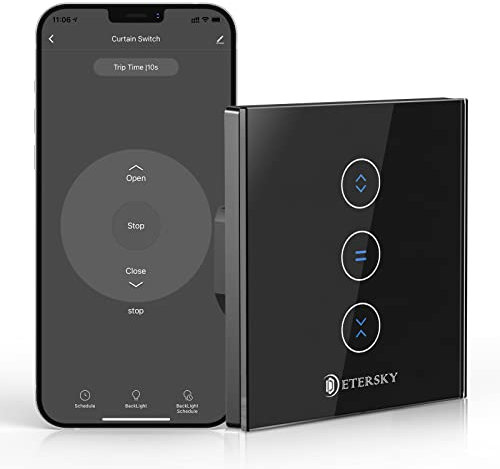 Smart Roller Shutter Switch, Etersky WiFi Roller Shutter Timer Switch Smart Blinds Switch with Touch Panel, Compatible with Alexa Google Home, App Remote Control for Curtain Awning, Zero Conductor
