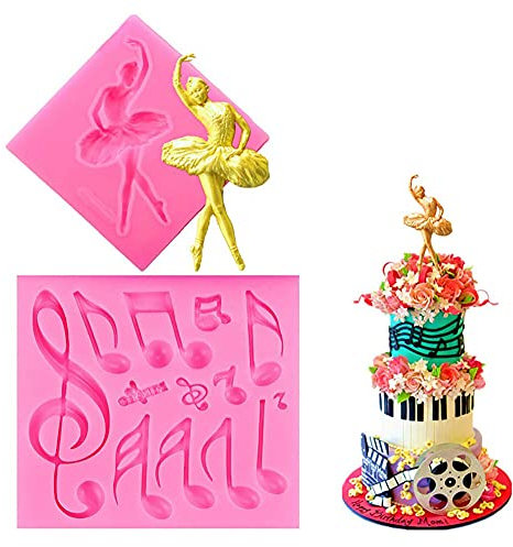 2PC Ballerina Girl Modeling Mould Music Notes Silicone Fondant Cake Mold Chocolate Mould for Cake Decorating Tool Baking