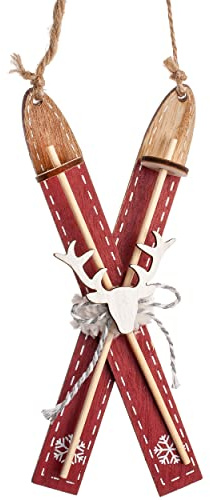 alles-meine.de GmbH 2 Paar Ski mit Stöcken - aus Holz - Deko Winter & Weihnachten - Miniatur/Diorama - kleine Anhänger - Weihnachtsdeko/Winter - Winterurlaub - Deko - Sport..