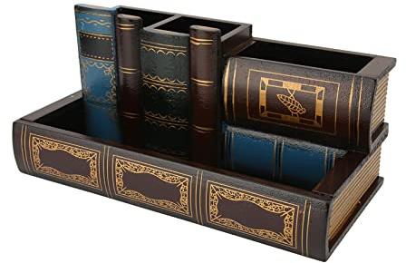 Jenngaoo Schreibtisch Organizer Holz, Stifthalter im Retro Stil, Multifunktionale Desktop Box zum Halten von Bleistiften, Stiften, Scheren, Linealen - 9,45 x 4,53 x 4,53 Zoll