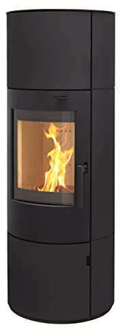 Kaminofen München XL Stahl schwarz 7kw Speicherofen Panoramatür Holzofen Dauerbrand geeignet Schwedenofen 150mm Abgasstutzen selbstschließende Tür (Bauart 1)