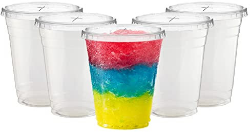 Vasos para batidos con tapa para pajita, vasos desechables, tapa plana, batidos, café helado, batidos, jugo de granizado, té de burbujas (50, 12 onzas)