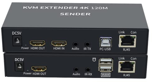 4K HDTV 120M KVM Extender HDMI-Compatibile USB-A Tastiera Mouse 3.5mm AUX Lega di Alluminio su CAT6 RJ45 Lan Ethernet Extender (120M)