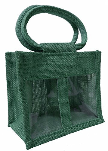 10 x 2 Jar Jute Bags with Handles in GREEN - Gift Bags for Jams, Chutneys, Pickles, Christmas Bags