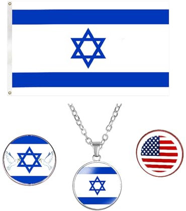Israelische Flagge Serie Set, Israelische Flagge Pin Amerikanische Israel Pin Israelische Flagge Halskette Israel Flagge Windsack Israelische Flagge Hof Schild Set, 150x90cm/59x35inches,
