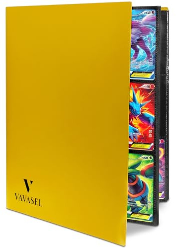 Vavasel 9 Pocket Trading Card Album Folder - 360 Side Loading Pocket Binder for Collectible Cards, TCG, Trading Card Game, and Sports Cards (Yellow)