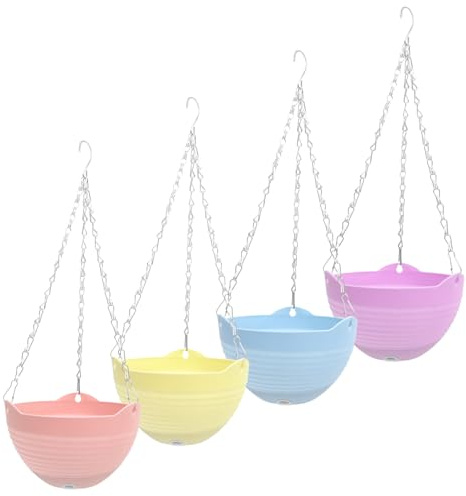 PRETYZOOM Hängekörbe für Pflanzen aus Kunststoff 4 Stück Bunt (Rosa Lila Blau Gelb) für Balkon Garten Wohnzimmer Drinnen und Draußen Dekorative Hängetöpfe