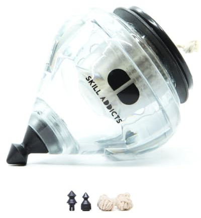 SA Fixed Spin Top - Transparente (Incluye Accesorios de peonza, aplicación para Aprender Trucos de Spintop, Trompo)