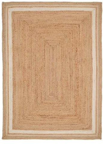 Handwoven Jute Rug Braided Natural Beige White Border Rustic Rectangular Eco-Friendly Sustainable Rugs for Living Room Mat, Entrances Regular 160cm x 230cm
