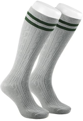 AVAYUU 2 pares de calcetines largos para hombre hasta la rodilla, a rayas, de algodón, trenza, hasta la rodilla, estilo rústico, jaspeados, cómodos y sin costuras, talla 40-46, gris, 42-48