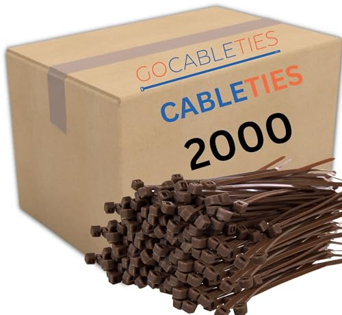 Gocableties Small Brown Cable Ties, 150mm x 3.6mm, Bulk Pack of 2000, 6” Premium Nylon Zip Ties, Plastic Tie Wraps, Secure Self-Locking Mechanism, for Home, Garden, Office and DIY