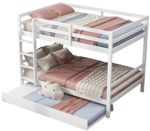 Elegante Litera Infantil Con Barandillas De Seguridad, Pino Macizo Y Mdf Que Garantiza Un Uso Prolongado, Diseño Versátil Para Hogares Modernos, Adecuado Para Habitaciones Pequ(Color:Blanco + Cama)