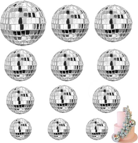 TICKLELY 12 Pezzi Decorazioni Compleanno Toppers per Torta da Discoteca - Set di Palline da Discoteca Reflective per Feste e Celebrazioni con Palla da Discoteca,festa di compleanno