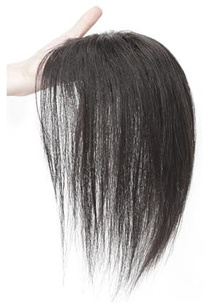9 x 14 handgebundenes glattes Echthaar für Damen, hell, mit Pony, Haarteil, einteilig, vier Clips, Clip-in-Haaraufsätze (Mokkabraun,30CM)