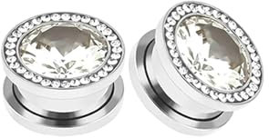 Stfery Tunnel Plug Ohr 6mm, 2 Pcs Plug Ohr Edelstahl Silber Mit Weiß Zirkonia Flesh Ohr Tunnel