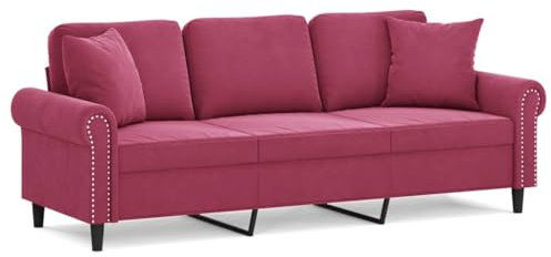 Willood 3-Sitzer-Sofa mit Zierkissen Liegesofa für Wohnzimmer, Polstersofa Sessel Relaxsofa Loungesofa Relaxcouch Weinrot 180 cm Samt