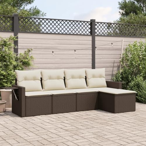 Festnight Balkon Lounge Rattan mit Stauraum Gartenlounge Klein Sofa Balkon Ecklounge Rattansofa Sitzecke Balkon Klein Gartensofa Ecksofa Garten Lounge Sofa Outdoor Balkonmöbel Couch Gartenmöbel
