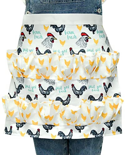 Dokeno Eier Schürze Sammeln mit 12 Tiefe Taschen, Bauernhof Eierschürze, Bauernhof Zum Eiersammeln, Kochschürze Frauen Männer, Segeltuch-Schürze, Schürze für Sammeln Hühner Ente Gans Eier, Bauernhaus
