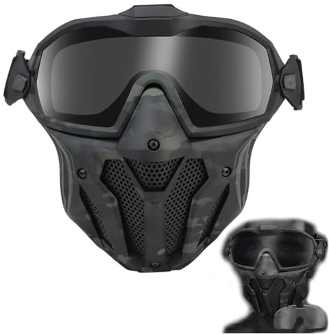 PBTMCD Vollgesichtsmaske Mit Antibeschlag-Lüfter, Metallmaschen-Taktische Sturzhelm-Masken, Airsoft-Schutzbrillenmaske, Paintball CS Schießspiele Tarnmaske(BCP)