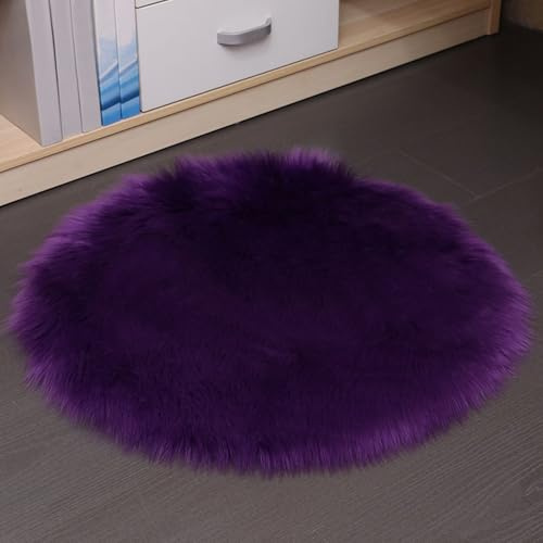 BESTORI Plüsch Teppich Rund Shaggy Hochflor Weich Kunstfell Teppich Waschbar Modern Flauschig Teppiche Sitzkissen für Schlafzimmer, Wohnzimmer, Lila, 55x55cm