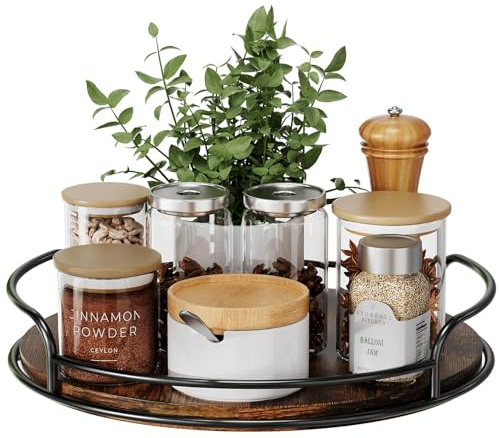 Drehteller Holz Organizer, Lazy Susan Gewürzregal Drehbar Gewürzständer for Tischplatte, Arbeitsplatte, Küche, Speisekammer, Gewürze, Badezimmer, Waschtisch, Dekoration, 25,4 cm