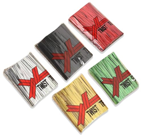 500 Pcs Twist Ties Metallischen,Metalldraht Twist,Tüten für Twist,Mit Sandwich Beutel Ties,öffnung Bindebänder,Twist-Tie-Schleifen,Tütenverschluss,5 Farben Silber, Schwarz, Rot, GrüN, Gold(8cm)