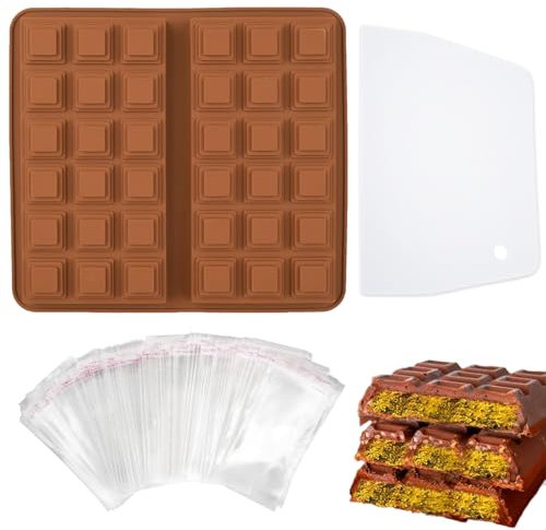 Stampi per Cioccolatini,Stampo Cioccolato Tavoletta Marrone,Stampo Tavoletta Cioccolato Profondo Silicone, Antiaderente,per Ripieno di Pistacchio Cioccolato Torte Budini