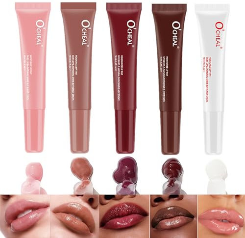 5 couleurs Peptide infused Lip Oil, Gloss hydratant, brillant à lèvres avec huile de jojoba Nourishmax, huile de lèvre hydratante teintée et revitalisante pour les lèvres sèches