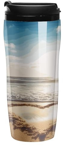 Novità Tazze Da Caffè Con Coperchio Bicchiere Da Caffè Durevole A Forma Di Cuore Romantico Spiaggia Stampa Tazza Da Caffè Da Vi