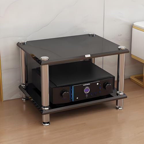 YQMHEZ Bodenstehendes Audio Rack HiFi Regal, AV-Phonoschrank, CD-Home-Record Player Stand, Medienständer, Multifunktions-Offenes-Aufbewahrungsregal, perfekt for Ecken und kleine Räume(Nero,23.6x18.8