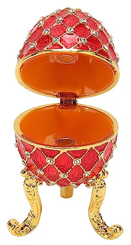 Pssopp Egg Shaped Trinket Box Dazzling Zinc Alloy Hinged Jewelry Ring Holder for Christmas or Bathroom Decoration (Red)