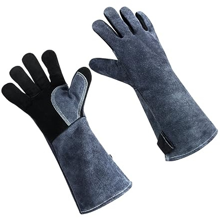 Garneck Insulated Bbq Gloves Heatproof Leather Grill Gloves Fire Resistant Cooking Men Thermal Grey