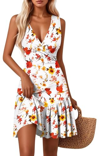 Sommerkleid Damen Leicht Sommerkleider Abendkleid Hochzeitskleid Sommer Outfits Maid Dress Mittelalter Kleid Polokleid Damen Bodycon Kleid Blaues Mit Kleinen Weißen Blumen (Saffron,XL)