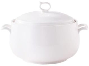 Porcelain Soup Tureen with Lid 3L Large Capacity Double Handle Serving Dish Pure White Kitchen Serveware Microwave and Dishwasher Safe Elegant Design for Home Dining (Style 1)