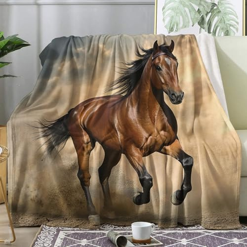 Generisch Kuscheldecke Pferd Motiv, Wüste Tier Decke 150x200, Fleecedecke Flauschig für Sofa Couch, Zimmer Deko & Geschenke, Sofadecken Kuschelig Weich (C145)