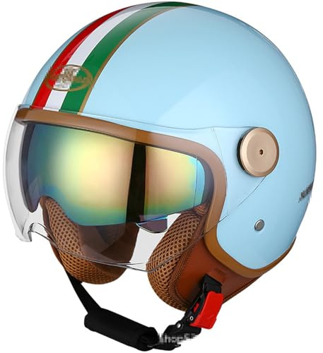 Casco Abierto de Cuero 3/4 para Motocicleta, Unisex, para Mujer, con certificación ECE, Estilo Jet Vintage, para Scooters, ciclomotores, Cascos con Visera abatible de 56-62 cm. D,56-62CM