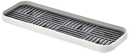 STOBAZA Vassoio Drenante Cucina Plastica per Piatti e Posate con Design Antigoccia Bianco e Grigio Organizer Compatto per Piano Cucina e Servizio