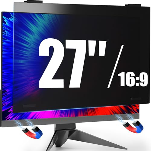 PJOVORY 27 Inch Monitor Privacy Screen Hanging for Computer 16:9 Aspect Ratio, Magnetic Anti Glare Blue Light Private Protector Eye Care,Removable Anti Spy Filter Shield for Digital Workplaces