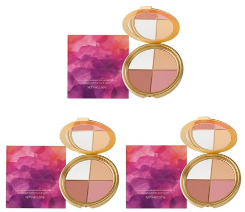 Paleta de mejillas 4 en 1, polvo de hornear para contorno, colorete multitarea, sombra de ojos, kit de maquillaje natural brillante para mujeres, acabado suave y sedoso, polvo de contorno natural