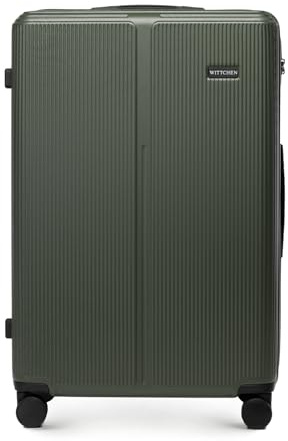 WITTCHEN Stripes Line Stor resväska 76,5 x 50 x 29 cm (XL) | Hårdväska ABS, 96 l, 4 hjul 360° | Incheckningsbagage för SAS/Ryanair/Norwegian, kombinationslås, teleskophandtag | Färg: Khaki