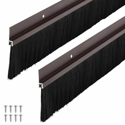 Frienda 2 Set Door Brush Bottom Sweep Brush Weather Stripping Aluminum Door Seal with Screws for Gaps up to 1 Inch, for Home, Commercial Gate, Fill Gaps Dust, Debris (1.5 x 36 Inch,Brown)