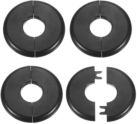 QUARKZMAN 4 Piezas De Placa De Cubierta De Fontanería Autoadhesiva De 26.5mm/1 Con Brida Partida De Pared De Diseño Con Hebilla De Plástico ABS De Cocina Baño Tubería De Agua, Negro