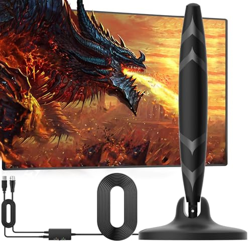 Digital Indoor TV Aerial for Smart TV and Older,650+ Miles Range TV Ariels Indoor with Signal Booster,180° degree rotation HDTV Aerial for Local Channels HD 4K 1080P & 16.4ft Cable (Black)