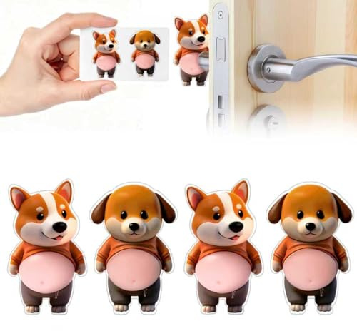 ZPTEE 4 Pcs Door Handle Wall Protectors for Walls, Cute Dog Silicone Wall Guard Pads for Lever Handles, 25mm Self Adhesive Bumper Pads to Help Prevent Marks, for Kids Rooms Bedrooms Rented Homes
