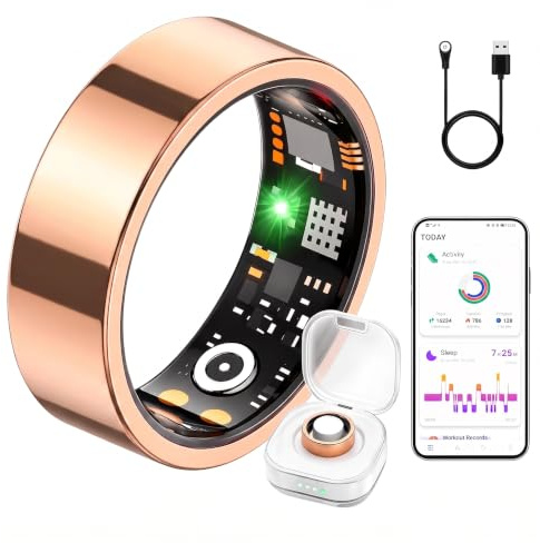 BLESYS Smart Ring für Damen und Herren,Fitness Ring mit Schlaf, Zyklus-Erinnerungen, Herzfrequenz HRV, SpO2, IP68 Wasserdicht (Rosé Gold, Empfohlener Fingerumfang 62.9-63.9mm)
