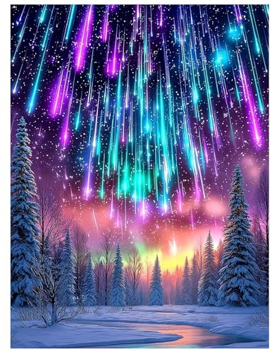 Hjjdiyes Diamond Painting Erwachsene Landschaft Aurora 30x40 cm | DIY Diamond Painting Kits für Anfänger, 5D Diamantmalerei-set für Geschenk, zur Entspannung und als Wanddeko
