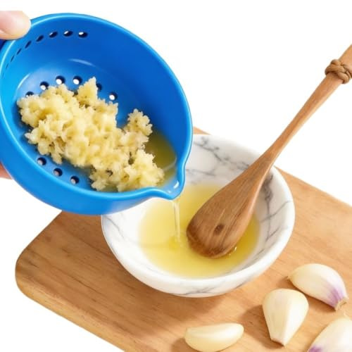 Handgjord vitlöksrivjärn med uppsamlingsskål 2-i-1 köksrivjärn för ost citron muskotnöt parmesan 5 hålstorlekar harts 7 x 7 cm (G)