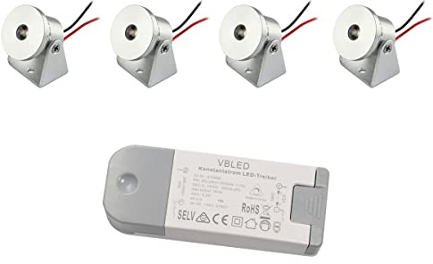 VBLED® 4er-Set 1W Mini Aufbaustrahler - Dreh- & Schwenkbar - 80lm warmweiß (3000 K) - 350mA, Aluminium, IP20 Schutzklasse