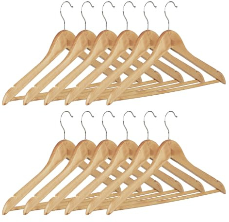Relaxdays Kleiderbügel Set, Hosenbügel Holz, Garderobenbügel, Haken 360° drehbar, HB: 22,5x44,5 cm, Natur, versch. Sets | Garderobenbügel, Haken 360° drehbar, HxB: 22,5x44,5cm